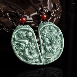 Pendant Necklaces Natural Jade Dragon And Phoenix With Beautiful Rope Chain Necklace For Man Women Fengshui Geomantic Amulet Talisman