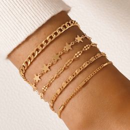 Trendy Chain Bracelet Set for Women Star Gold Silver Colour Link Chain Bangle Female Fashion Jewellery Gift