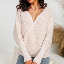 Women's Sweaters Sexy Deep-V Cross Sweater Knitted Pullovers Casual Top Batwing Sleeve Trend Design Women Knitwears Jumper Y2K Pull