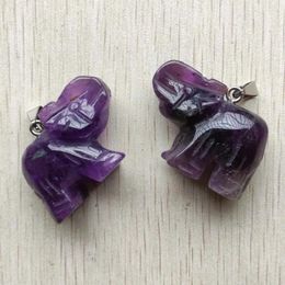 Pendant Necklaces Wholesale 2pcs/lot Natural Amethysts Stone Carved Animal Elephant Charms Pendants Fit Necklace Jewelry Making