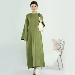 Ethnic Clothing Dubai Turkey Gown Dress Brief Casual Solid Cotton Linen Dresses For Women Ramadan Eid 2024 Arab Malaysia Clothes