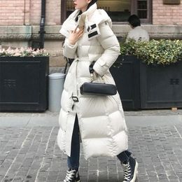 Women's Down LY VAREY LIN Winter Thick Warm Snow Outwear Women Hooded Zipper 90% White Duck Coat With Belt Lady Slim Long Jacket