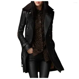 Women's Jackets 2024 British Fur Collar Leather Jacket Medium Length Motorcycle Thickened Slim Fit