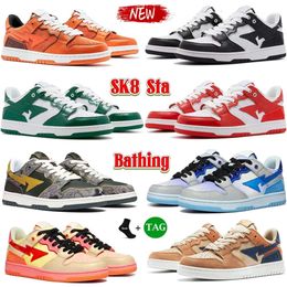 2024 Designer Sta Sk8 Sapatos Casuais Mulheres Mens Low Tops Flat Trainers Cor Camo Combo Rosa Verde Preto Branco Patente Camuflagem Plataforma Sapatilhas