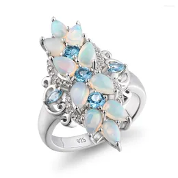 Cluster Rings SEASKY High Quality Natural Pear Opal Gemstone Ladies Engagement Ring 925 Sterling Silver Jewellery