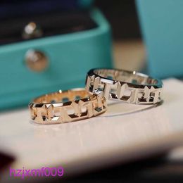 5jp0 Designer Tiffanset Band Rings t Family Double Ring 925 Sterling Silver Plated 18k Gold Wide Version Xiao Zhan's Same Hollow Lattice Hand Jewelry