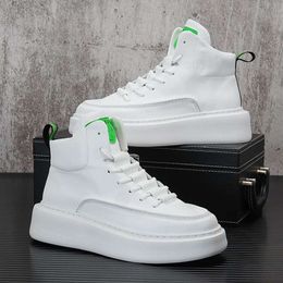 Winter Classic Men's White Comfort Leather Casual Height-increasing Platform Sneakers Men High-top Shoes
