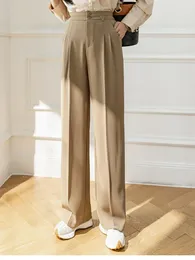 Women's Pants Spring Summer High-Waisted Straight Commuting Elastic Trousers Tooling Hanging Wide Leg Women