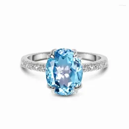 Cluster Rings European And American Retro S925 Sterling Silver Micro Zircon Blue Gemstone Ring Niche Design Light Luxury Delicate Jewelry