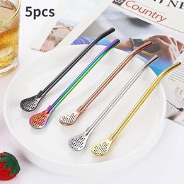 Spoons Spoon Mixing Essentials 304 Drink Stainless Silver Gold Straw Creative Drinks Set Philtre Steel Summer