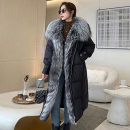 Winter Coat Women Goose Down Jacket Long Thick Warm Oversized Real Fox Fur Collar Luxury Fashion Outerwear Streetwear 240106
