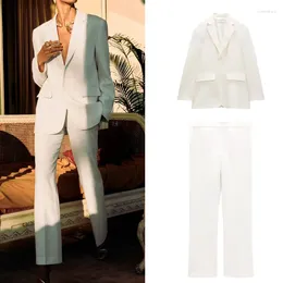 Women's Two Piece Pants 2024 Summer Women Pant Suits 2 Sets Casual Linen White Blazers Coats And Trousers Female Elegant OL Suit Clothing