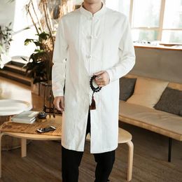 Jackets Traditional Chinese Clothing for Men Male Overcoat Outerwear Oriental Robe Trench Coat Men Cotton Linen Long Shirts Tops Cn120