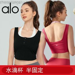 Desginer Aloyoga Al Tank Aloos Hanging Neck Fake Two-piece Camisole Vest for Women's Summer Double Shoulder Straps and Beautiful Back Integrated Fixed Cup Bra