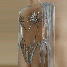 Stage Wear Sequin Tassels Bodysuit Adult Women Jazz Dance Performance Clothing Stretch Jumpsuit Nightclub Gogo Dancer Costume VDB7843