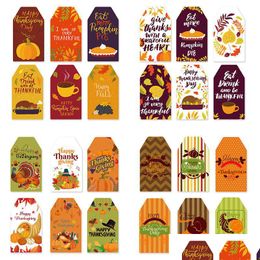 Other Festive Party Supplies Happy Thanksgiving Tags With String 60Pcs/Set Maple Leaf Pumpkin Printed Fall Wrap Label Bag Favours D Dhqgy