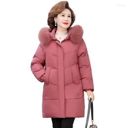 Women's Trench Coats Winter Jacket Middle-aged Mother's Clothing Hooded Parkas Loose Plus Velvet Thick Coat Female Warm Zipper Parka Outwear