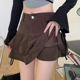 Women's Shorts Winter Spring High Waist Corduroy Skirts Solid Pleated Button All-match Youth Sexy Y2K Fashion Women Clothing