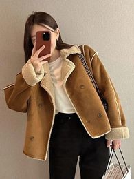 Women's Jackets Winter Clothes Women 2024 Solid Turn-down Collar For American Vintage Warm Plush Jacket Street Fashion Outerwear