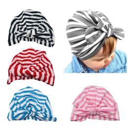 INS Hot Selling Baby Rabbit Ear Stripe Headgear Infant Knotted Indian Hat Children Headscarf Hat flowerl solid pure Colour infant caps ZZ