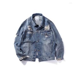 Men's Jackets Over Size 2024 Men Autumn Denim Jacket Outwear Hole Ripped Streetwear Washed Blue Fashion