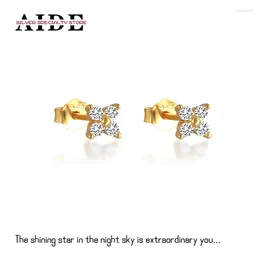 Stud Earrings AIDE S925 Sterling Silver Crystal Flower Pierced Zircon For Women Jewellery Gift Brincos Aretes Accessories