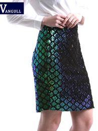 Vangull Diamond Green Sequin SkirtS Women Fish Scale Sexy Mini Club Pencil Skirts Female Summer High Waist Side Zipper Skirt 240108