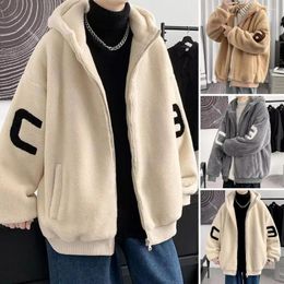 Men's Jackets Korean Winter Hooded Zipper Cardigan Coat Lamb Wool Fleece Thick Warm Jumpers Jacket Artificial Fur Male Clothing