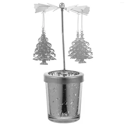 Candle Holders Candlestick Rotating Windmill Holder Starry Sky Cup Christmas Decorations (Silver)