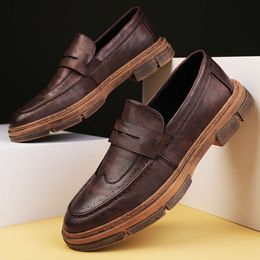 Brand Retro Brown Loafers for Men Comfortable Slip-on Leather Man Designer Men's Casual Shoes Zapatos Hombre