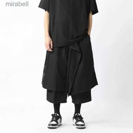 Men's Pants Streetwear Men Harem Pants Chinese Style Jogging Pants Men Black Hanfu Pants 2023 Summer Men Fake Two-Piece Design Casual Pants YQ240108