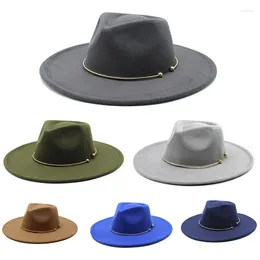 Berets 8.5cm Wide-brimmed Hat Large Jazz Women Pure Colour Imitation Woollen Fedora Hats Fashion Panama Dress For Men