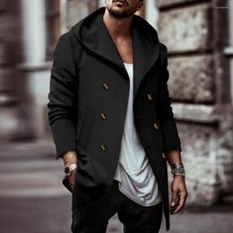 Men's Jackets 2024 Men Double-breasted Hooded Jacket Casual Long Sleeve Solid Colour Hoodies Sweatshirts Autumn Pocket Cardigan Coats