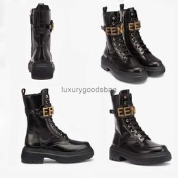 2024S Boots martin Designer boots motorcycle boots fashion Chelsea boots woman Mid length boots Black Leather Wedge Lace Up Round Head Letter Thick Heel Knight Boots