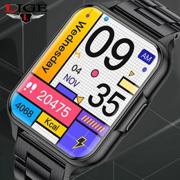 Watches LIGE New Smart watch Men Full Touch Sports Fitness Watch Body Temperature Custom Dial Waterproof Smartwatch Men For Android IOS