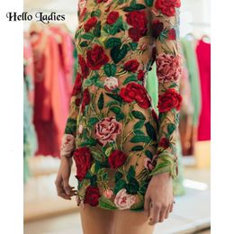 HL High End Skirt Embroidered Lace Mini Dress for Women Fashion Half Collar Ladies Elegant Party Y2K 240108