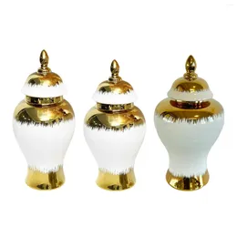 Storage Bottles Porcelain Vase Container Jar With Lid Ornament For Home Accent Piece Modern