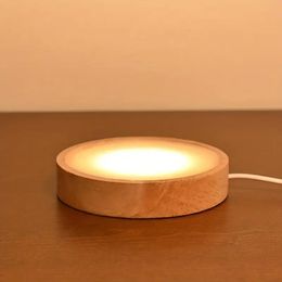 1pc 6cm/2.37in Wooden Light Base Table Lamp, USB LED Night Light, Base Stand DIY Romantic Night Light, For Art Home Decor, Bedside Light DIY Christmas Light Gift