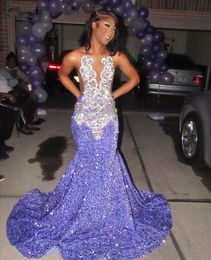 Sparkly Lavender Purple Long Prom Dress 2024 Beads Crystals Rhienstones Sequins Glitter Birthday Party Reception Gowns Robe