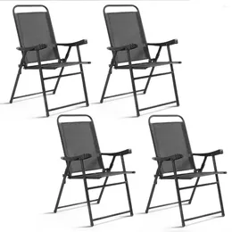 Camp Furniture Costway Set Of 4 Folding Sling Chairs Patio Camping Pool Beach With Armrest