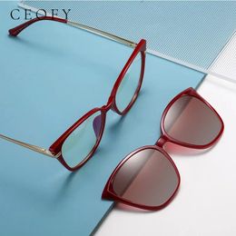 Sunglasses Ceofy Women Clip on Glasses Optical Glasses Cat Eye Polarised Sunglasses Magnetism Stylish Classic Women Eyewear 91521
