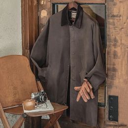 Maden Waxed Windbreaker Men's Vintage Overcoat Fashion Long Jacket Waterproof Retro Male Coat Corduroy Turn-down Collar 240108