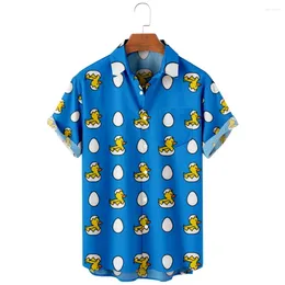 Men's Casual Shirts 2024 Blue Shirt Cute Duck Men Breathable Short Sleeve Top Fashion Lapel Single Button Hawaiian Beach