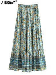 skirt Vintage Chic Fashion Women Beach Bohemian Floral Print Hippie Skirt High Elastic Waist Gothic Aline Boho Maxi Skirts Femme