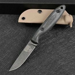 Knife Stonewashed DC53 Steel Fixed Blade Self Defense ESEE Outdoor Survival Hunting Knife EDC Tactical Military Gear with Kydex Sheath