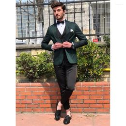 Men's Suits Elegant Green Terno Wedding Groom Blazer Jacket Black Vest Pants 3 Piece Slim Fit Trajes Elegante Para Hombres