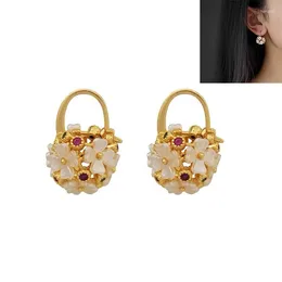 Hoop Earrings Fashion Jewelry Sweet Korean Design High Quality Brass Colorful Glass Resin Flower For Women Girl Party Wedding Gift