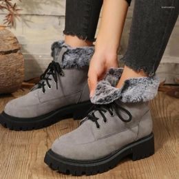 Boots Shoes For Women 2024 Winter Furry Women's Plush Warm Ladies Short Barrel Outdoor Casual Lace Up Motorcycle