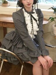 Casual Dresses France Vintage Elegant One Piece Dress Women Puff Sleeve Kawaii Y2k Chic Mini Female Korean Fashion Princess Designer 2024