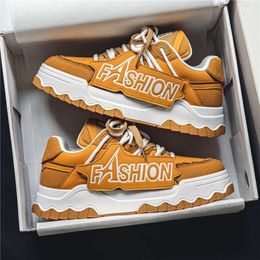 Hot Sale Fashion Letter Printed Mens Yellow Height-increasing Platform Lace-up Hip-hop Sneakers Casual Men